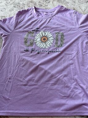 Lilac Daisy Graphic Tee - "With God All Things Are Possible”